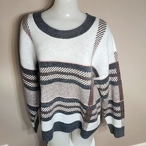 EVRI Sweater in White, Gray, Maroon and Pink.  SIZE 1X